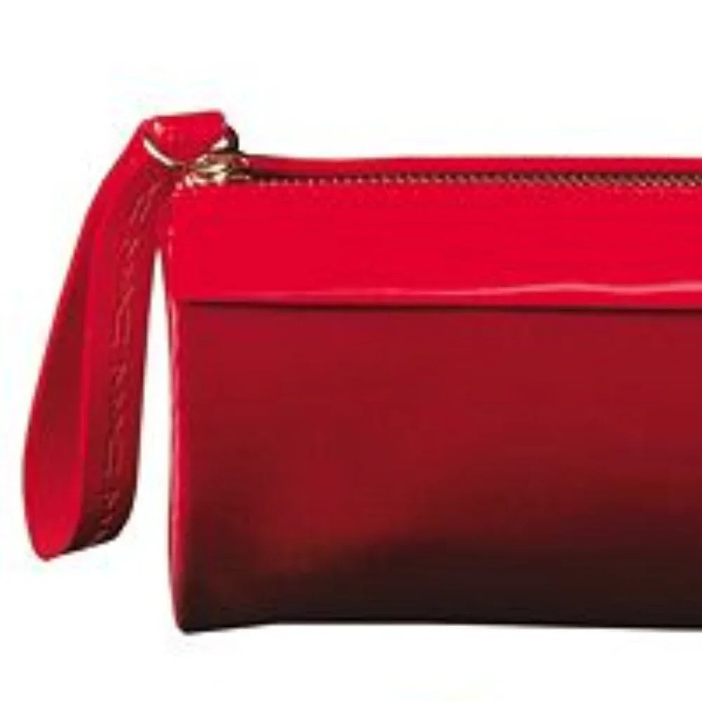 MAC 2 pc clutch red satin makeup case bag NEW patent leather Limited Edition